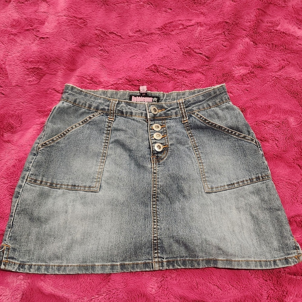 Bubblegum USA Y2K Denim Mini Skirt Button Front‎ Pockets Size 3/4 Vintage